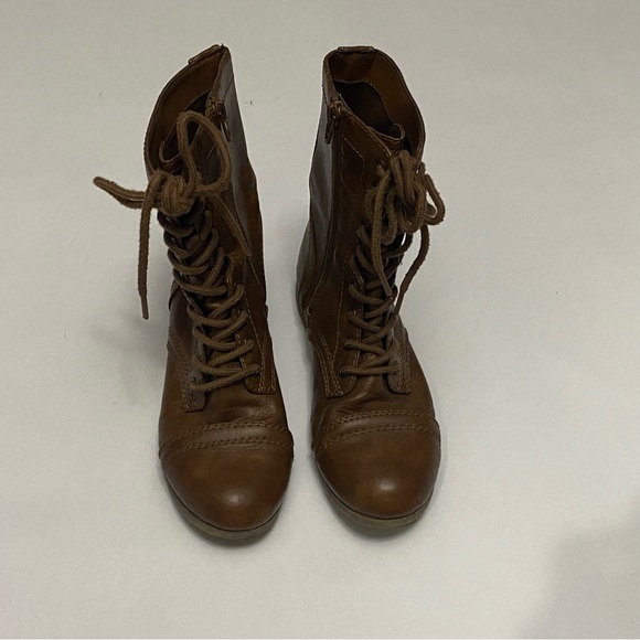 Time and Tru Womens Brown Mid Calf Lace Up Side Zip Size 6 Combat Boots - Picture 2 of 10